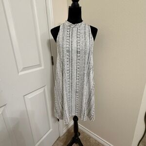Lush Black White Geometric Tribal Print Mock Neck Keyhole Shift Dress Small